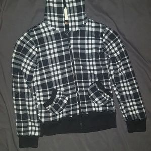 Girls Arizona Black & White Plaid Hooded Jacket